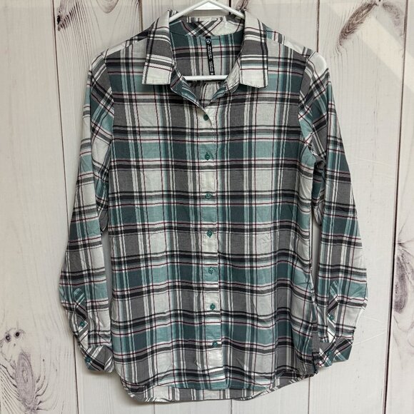 KÜHL Lexi Long-Sleeve Shirt Women’s Medium Gray–Green Plaid UPF 30 EUC - Picture 1 of 12
